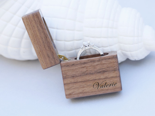 Ring Box, Wood Box, Walnut Box, Thin Engagement Proposal Ring Box, Customized Wedding Box