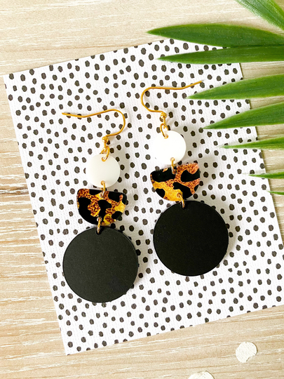 Cheetah Geometric Earrings | Leopard Modern Classic Black & White Animal Print Fall Winter