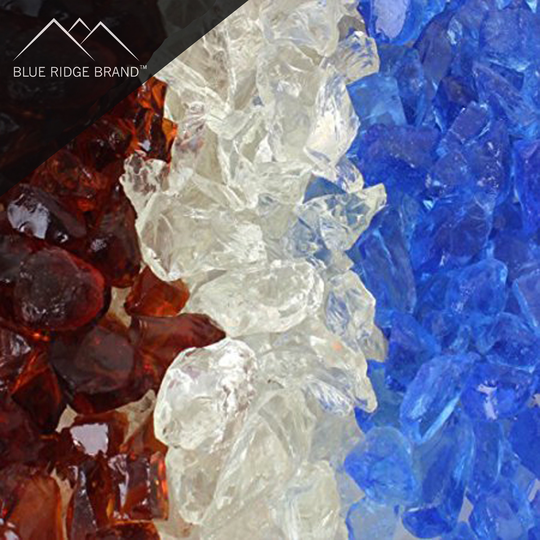 Sky Blue/Amber/ Clear Fire Glass Blend - Copper Professional Grade Pit 1/2" Rocks For & Landscaping