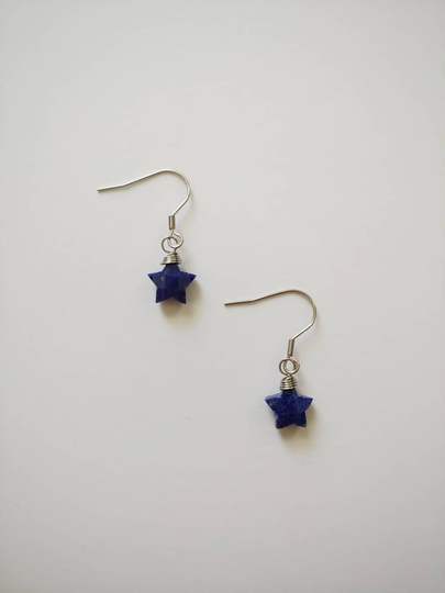 Lapis Lazuli Star Earrings, Dangle Wire Wrapped Jewelry, Lover Jewelry