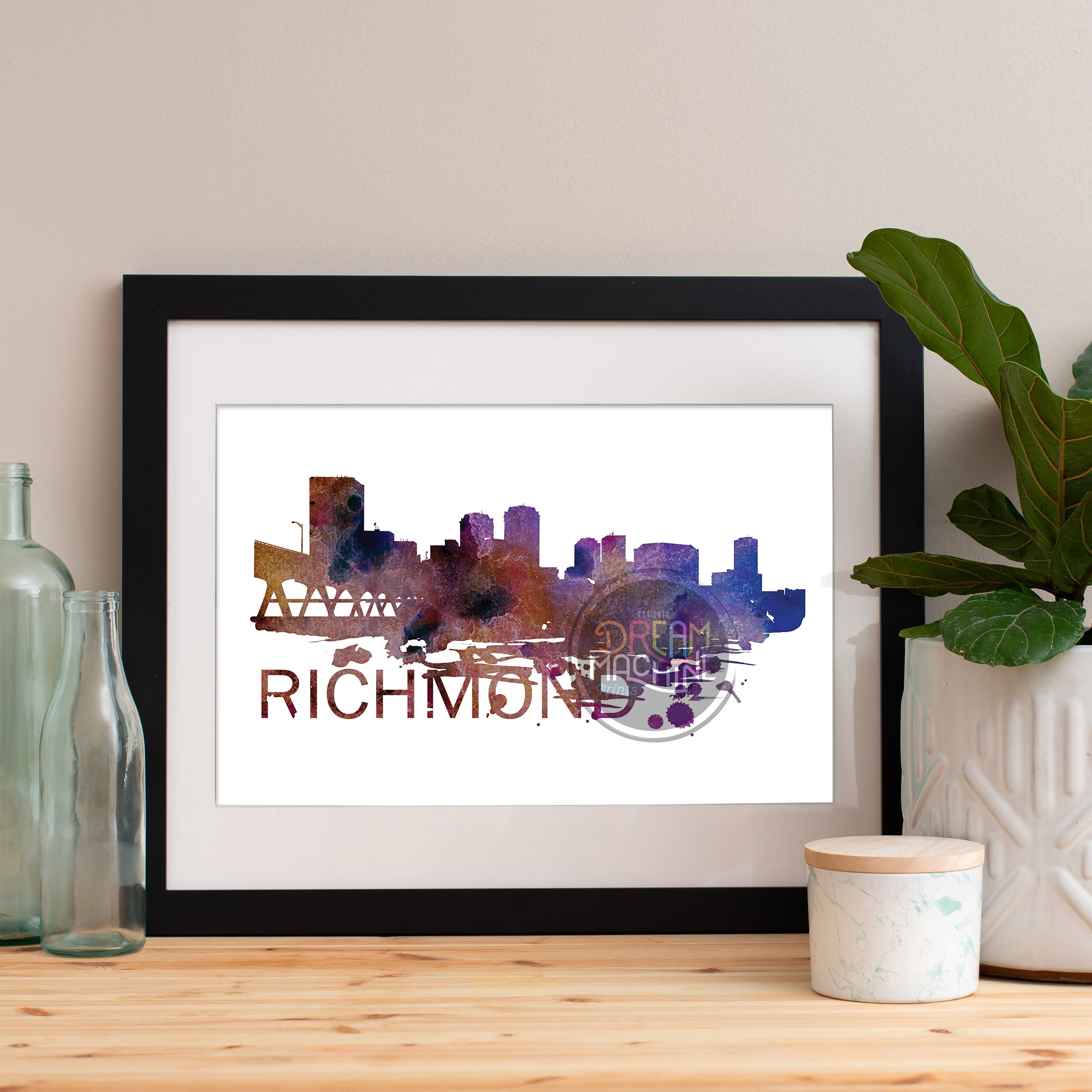 Richmond Watercolor Skyline, Art, Poster, Print, Map, Wall Art