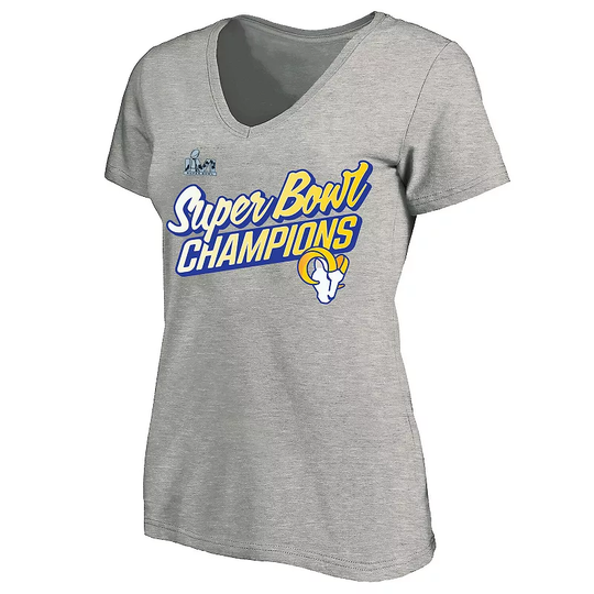 Women's Fanatics Branded Heathered Gray Los Angeles Rams Super Bowl LVI Champions Paint Script V-Neck Plus Size T-Shirt, Size: 4XL, Grey