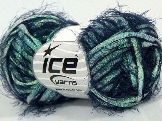 Custom Blend Eyelash With Metallic Tape Ribbon Yarn 71454 - Midnight Blue, Iridescent 50 Grams | 1.76 Ounces 54 Yards Bulky