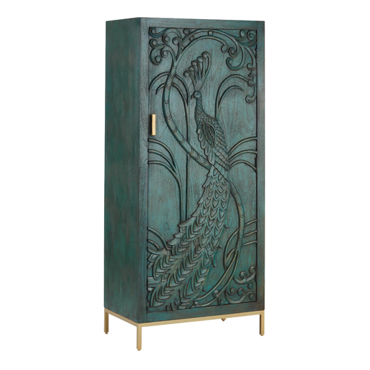 CRAFT Teal Carved Wood Peacock Storage Cabinet by World Market