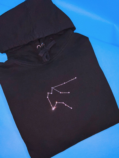 Rhinestone Zodiac Constellation Hoodie/Horoscope Zodiac Sign Astrology Personalized Pullover Sweatshirt Women's Men's Clothing Gift