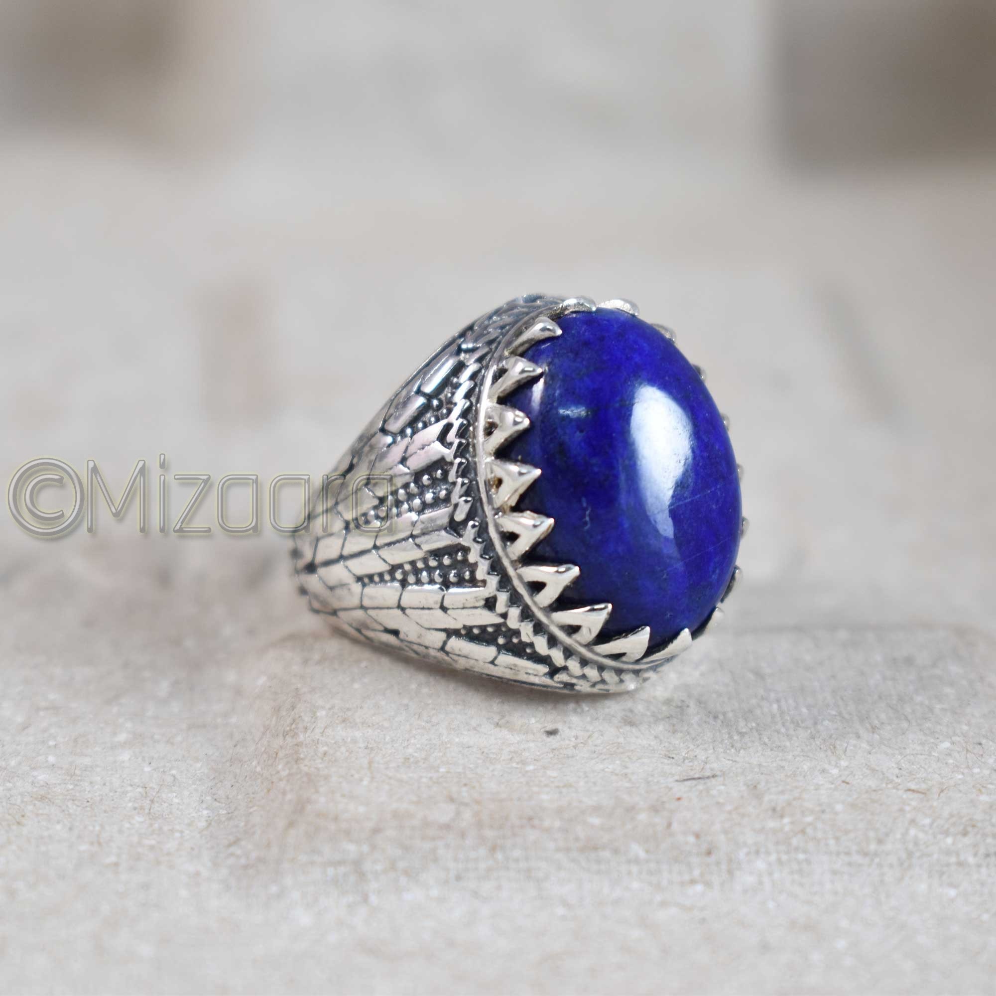 Afghanistan Lapis Ring 925 Sterling Silver Lazuli Men's Gemstone Huge Boys Signet Designer Organic Birthday