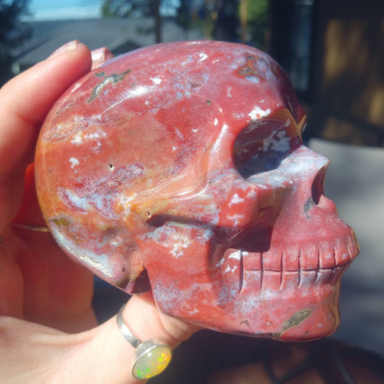 Large Pink & Blue Ocean Jasper Skull