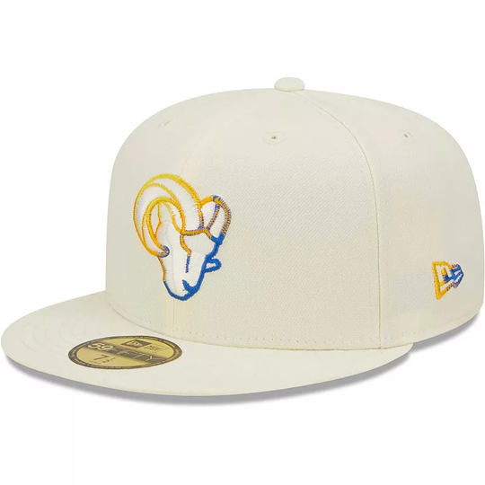 Men's New Era Cream Los Angeles Rams Chrome Dim 59FIFTY Fitted Hat, Size: 7 7/8, Beige Over