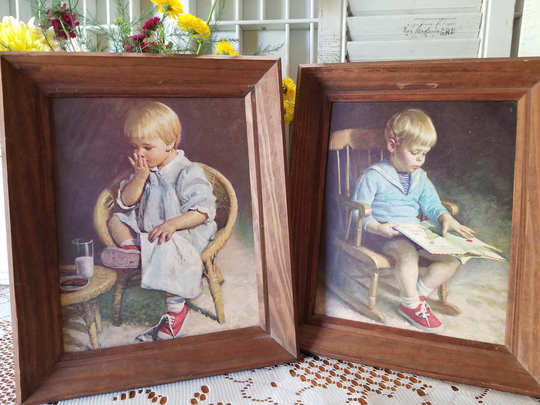 A Pair Of Simply Framed James Ingwersen Pieces. These Two Darling Children Entitled "Gary & Gretchen" Are Beautiful Mid-Century Artwork