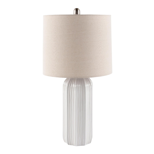 White Ceramic Fluted Cylinder Starlink Table Lamp by World Market