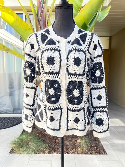Crochet Cardigan Vintage Sweater Michael Seroy Size Small
