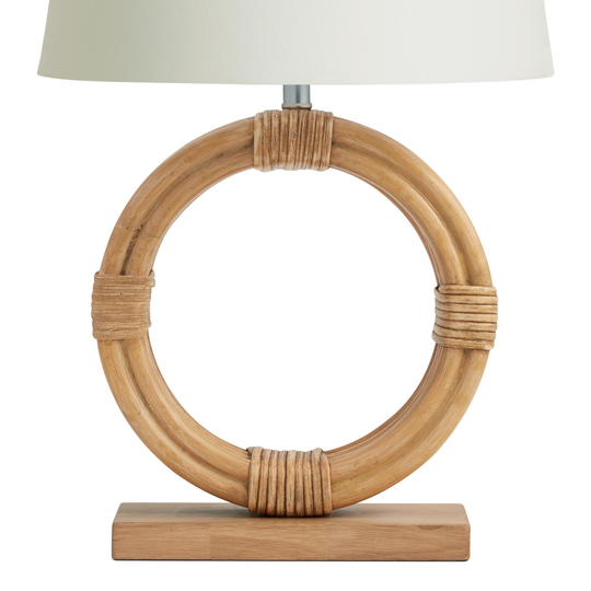 Rattan Circle and Wood Sofia Table Lamp Base: Natural -