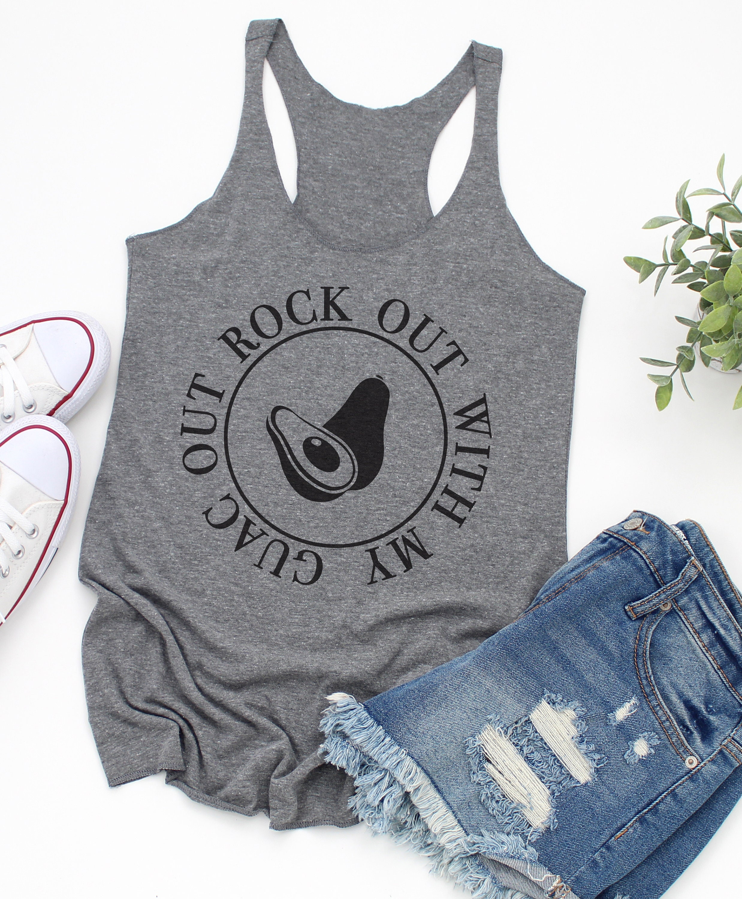 Womens Tank Top Workout Tanks Gym Guacamole Top, Rock Out With My Guac Out, Women's Triblend Soft Funny