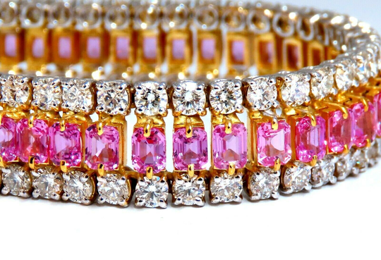 27.33Ct Natural Pink Sapphires Diamonds Bracelet 18Kt Three Tier Magnificent