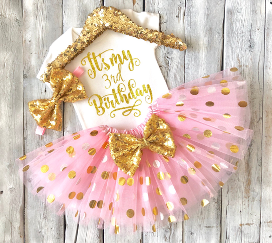 Girls Third Birthday Outfit, It's My 3rd Birthday, Pink Gold, Princess Shirt, Tutu Outfit