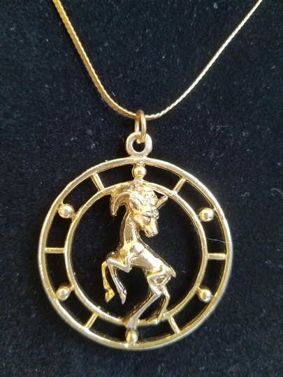 Age Of Aquarius Necklace, 1960's Zodiac Sign Celebrity Ram-Aries Pendant New York Base Co. Jewelry