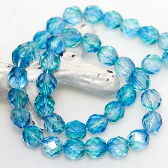 Blue Green Transparent Blend 8mm Fire Polished Crystal X 20 Beads