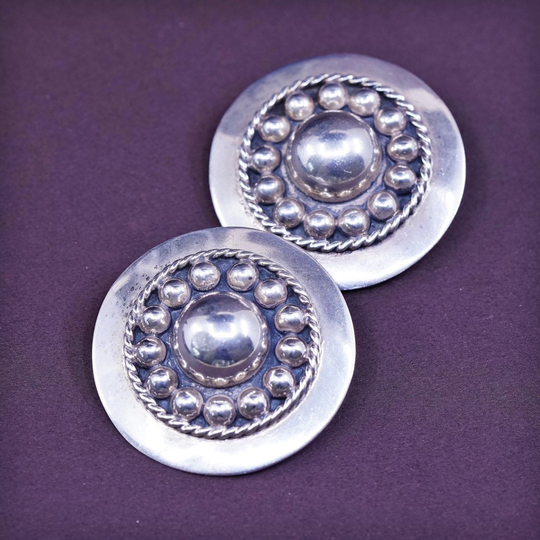 Vintage | 300723 Sterling Silver Handmade Earrings, Solid 925 Clip On Earrings With Bali, Stamped Mexico