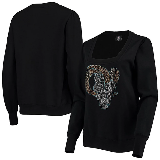 Women's Cuce Black Los Angeles Rams Winners Square Neck Pullover Sweatshirt, Size: 5XL