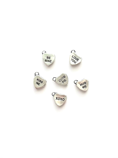 sterling Heart, Heart Charm, Conversation Hearts, Candy Silver Valentine Charm