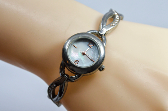 Silver Tone With Crystals, Mop Dial Womens Wrist Watch
