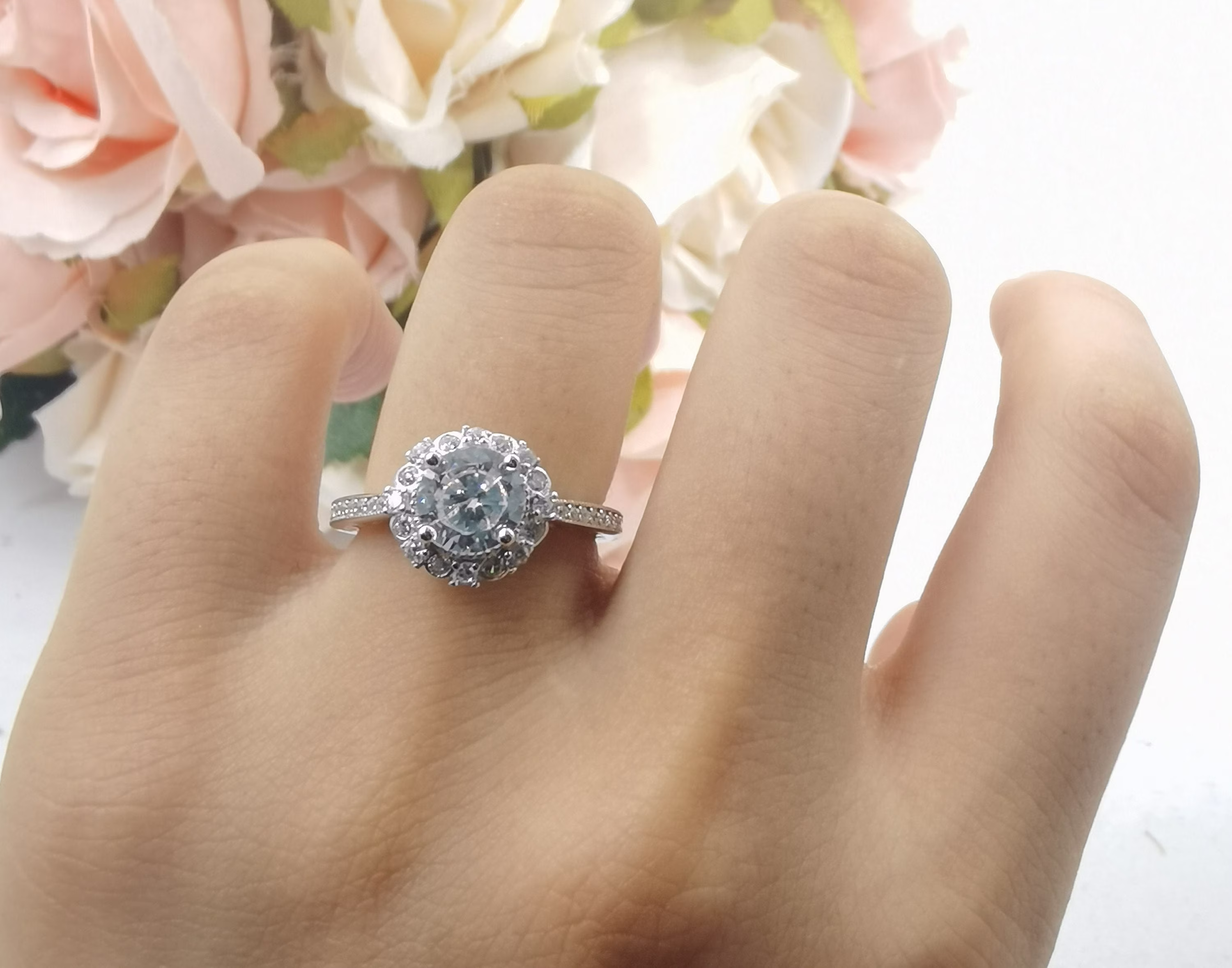 1.52Ct Round Diamond Cz Art Deco Halo Vintage Engagement Bridal Ring 925 Sterling Silver Anniversary Promise Wedding