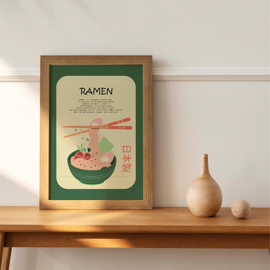 Japanese Food Poster - Ramen Poster, Modern Kitchen Decor, Illustration, Japanese, Chef Print, Bar Art, Exhibition Retro Wall
