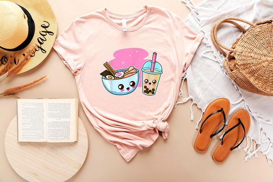 Ramen & Boba Shirt - Japanese Meal Tee Cute Milkshake Friends T-Shirt- Fan Gift Kawaii Harajuku Tshirt