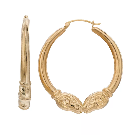 10k Gold Ram Hoop Earrings, Women's, Yellow