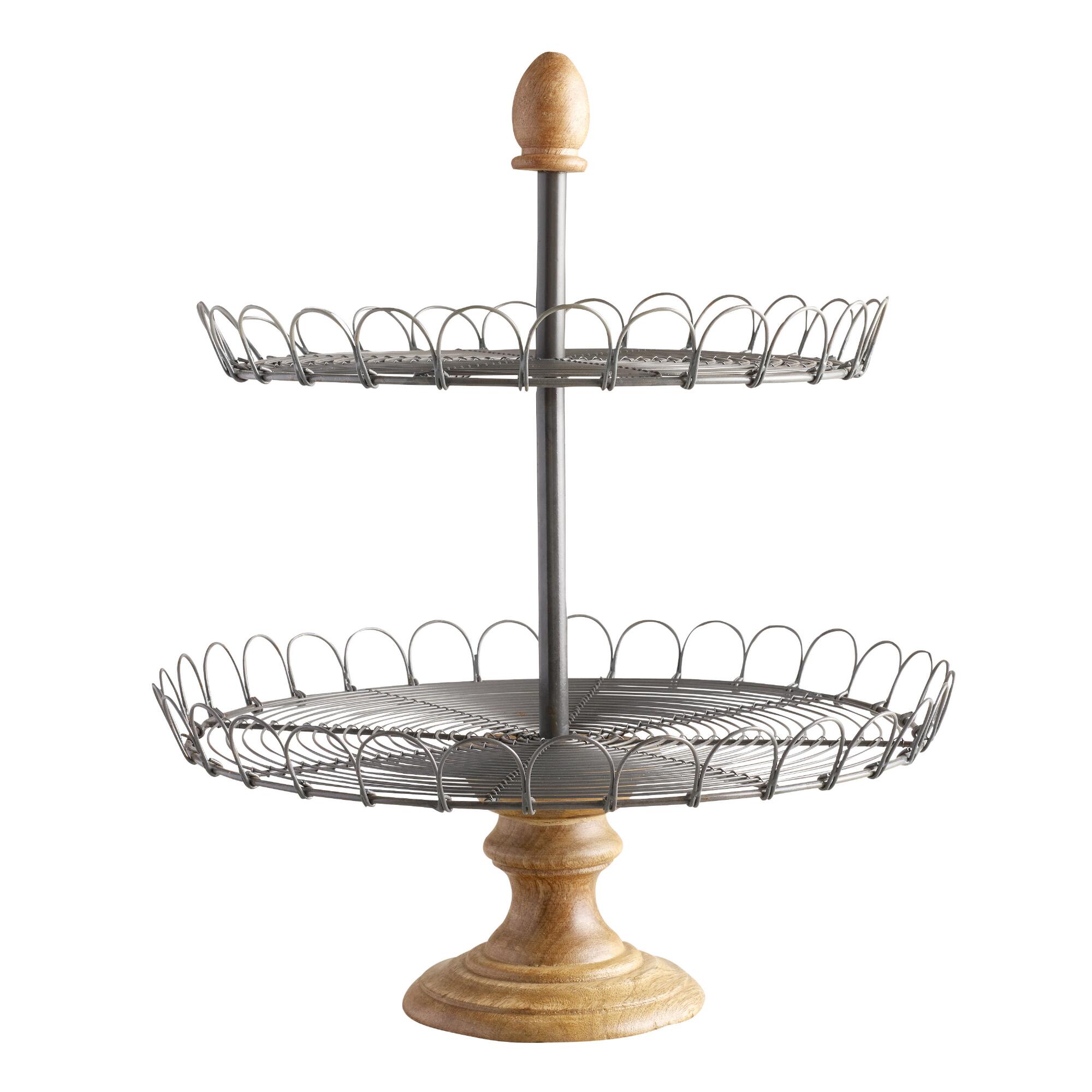 Metal Wire and Wood 2 Tier Edin Stand: Metallic/Natural by World Market
