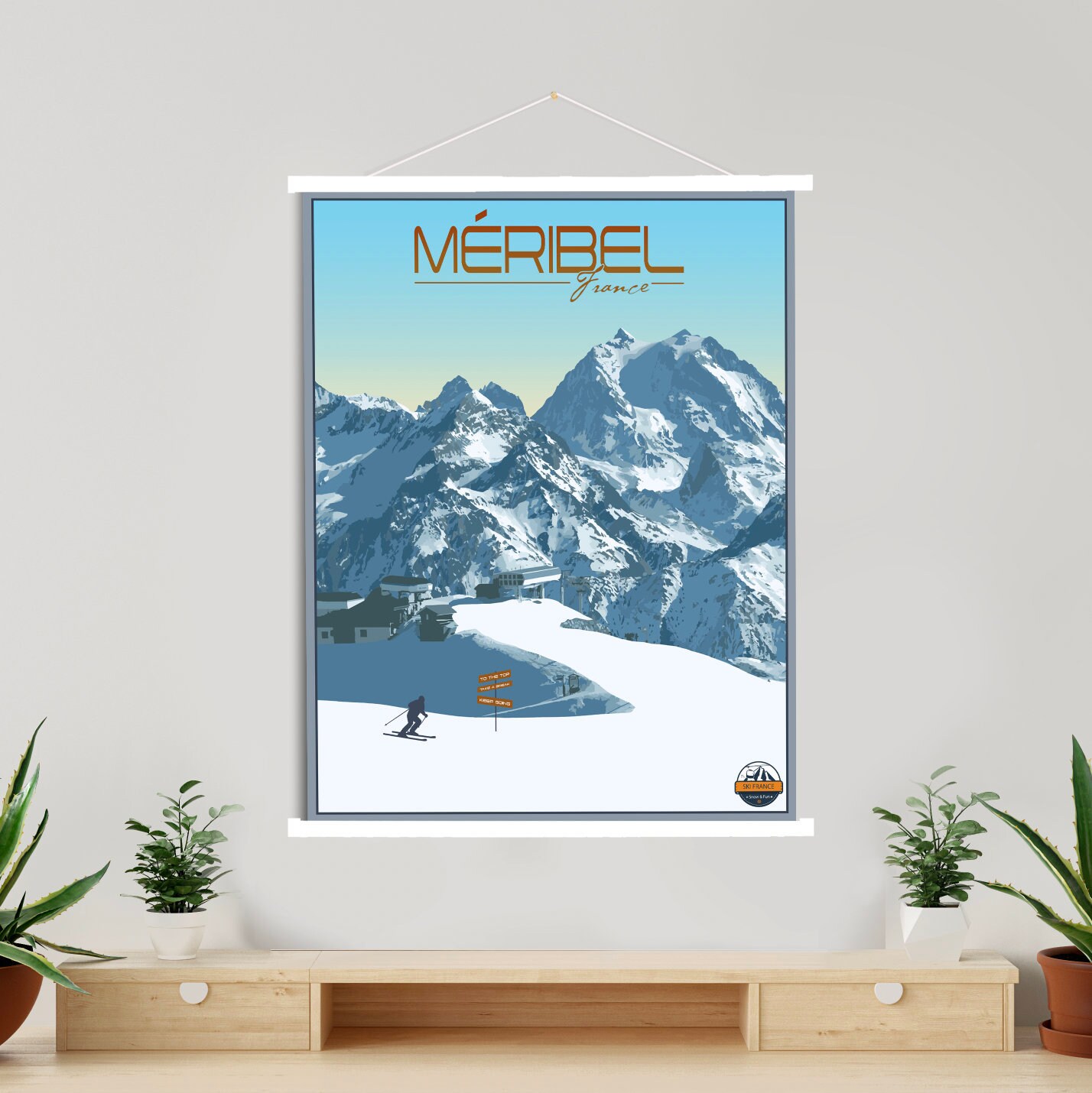 Mribel France Modern Illustration Print | Hanging Canvas Of Ski Resort Printed Marketplace