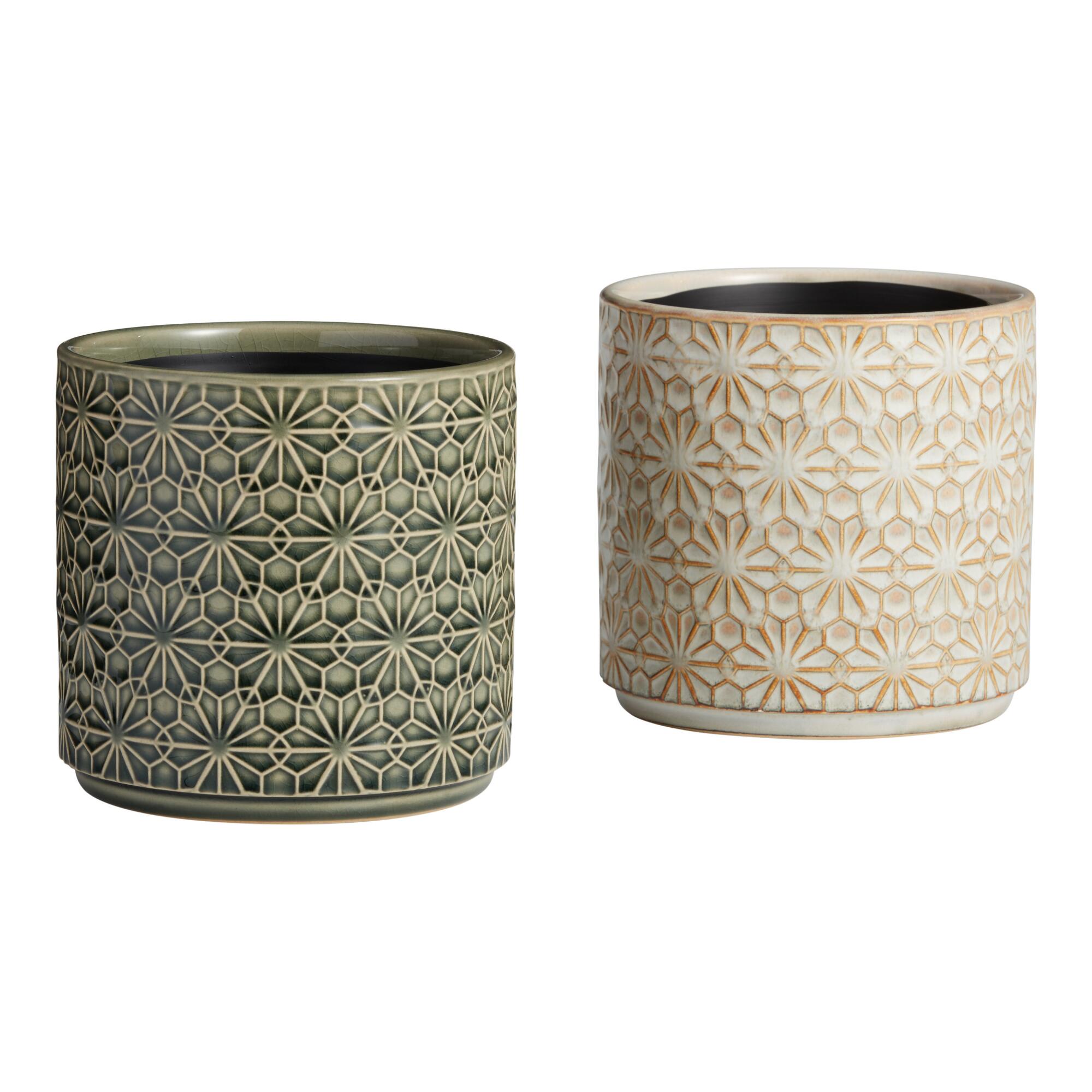Stamped Floral Ceramic Planter: Green by World Market