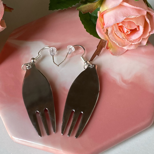 Unique Fork Stainless Steel Earrings, Sterling Silver Spoon Jewelry, Cool Trendy Eco-Friendly Gift, Earrings