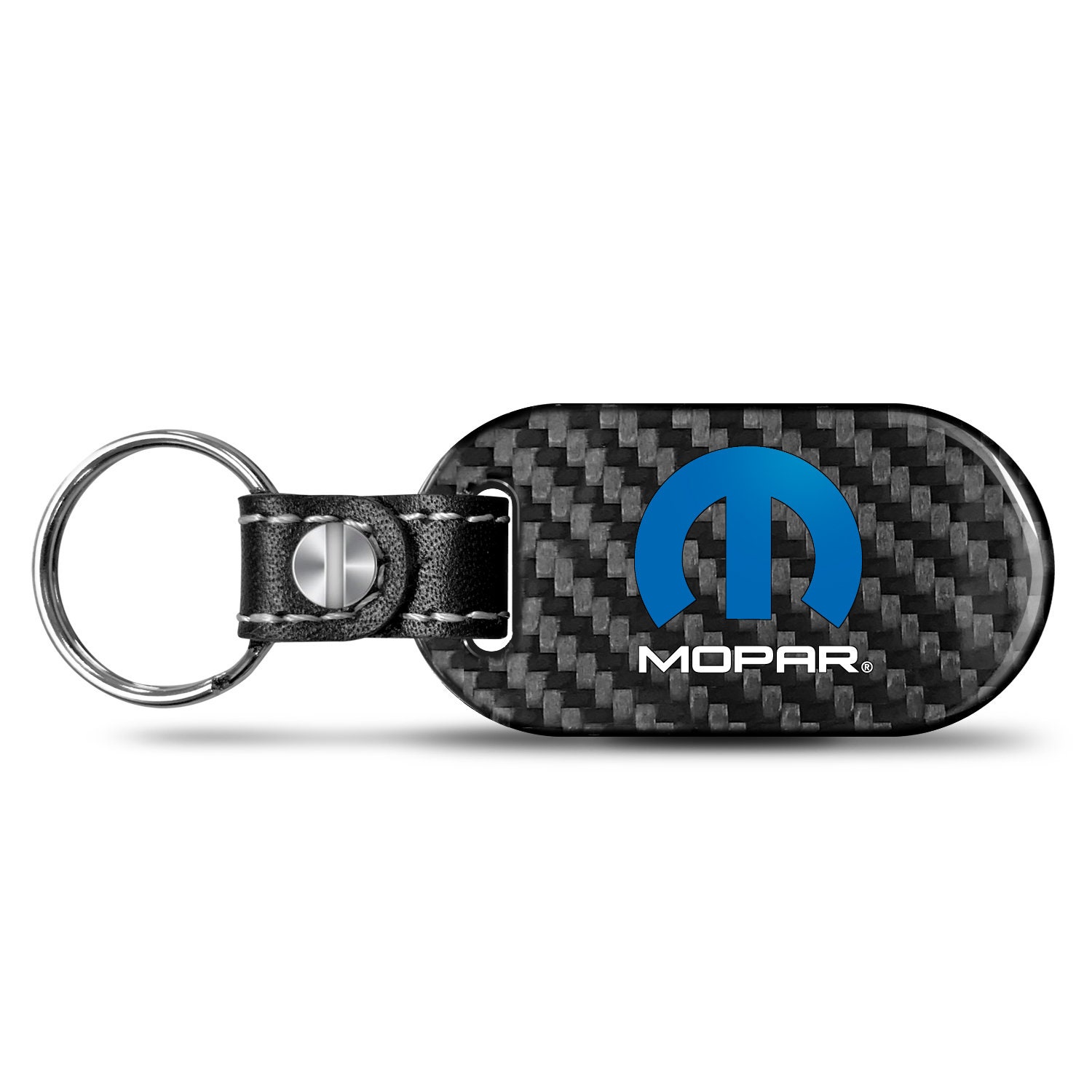 Mopar Real Carbon Fiber Dog-Tag Style Key Chain Key-Ring Dodge Jeep Ram Chrysler