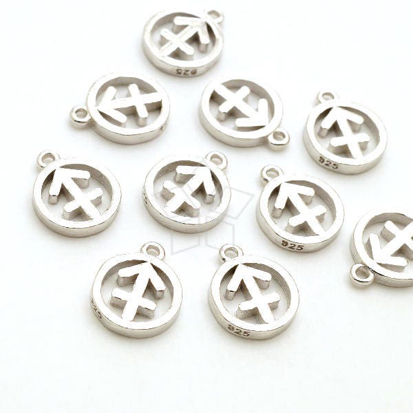 Sv-263-Or/1 Pcs - Zodiac Sign Symbol Charms, Sagittarius, November, December Birthday, Tarnish Resistant 925 Sterling Silver 7.7mm