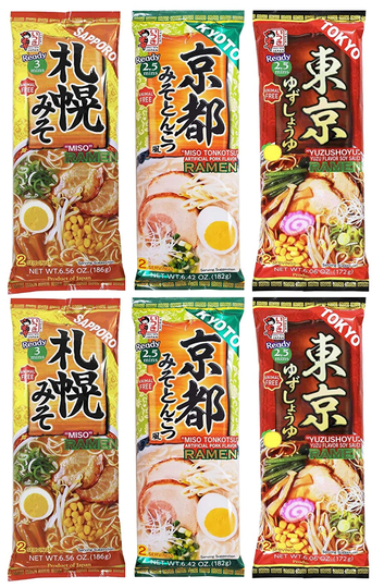 Japanese Ituski Instant Ramen Variety 6 Pack Set(Kyushu Tonkotsu Pork, Yuzu Shoyu & Sapporo Miso - Free Shipping