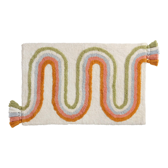 White Multicolor Wave Tufted Tassel Bath Mat - Cotton by World Market