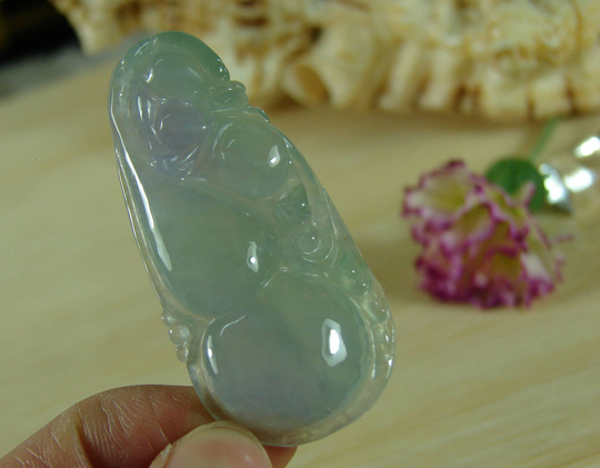 Certified Icy Green Lavender Jade Pendant Pixiu Gourd Grade A Jadeite P-357-9