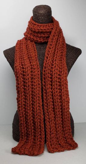 Chunky Wool Blend Crochet Winter Scarf - Spice | Dark Orange
