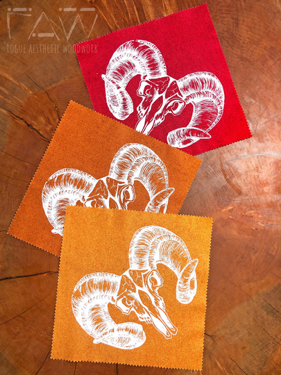 Ram Skull Screen Printed Patch On Colored Fabric, Nature Cotton Patch, Fabric