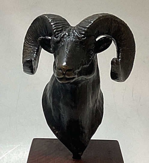 Signed Pang Bronze Ram Head Sculpture/ On Wood Block/ Artist Signed/ #theshopsinuptown
