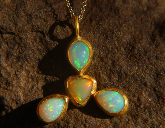 24K Gold Pendant//Gold Artisan Opal Pendant//Multi Stone Pendant//Artisan Pendant//Opal Pendant