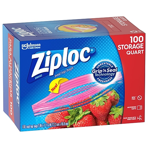 Ziploc Medium Storage Bags, 1 Qt., 100/Box (316962)