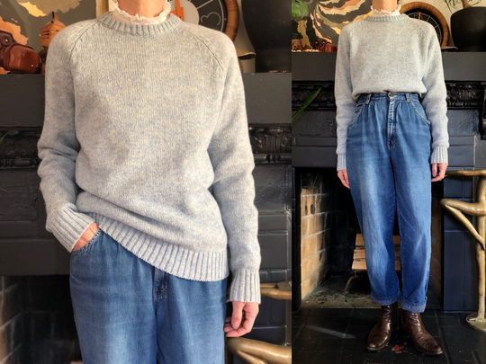 1980S Vintage Heathered Wool Blend Raglan Sleeve Sweater 80S Light Blue Oversized Knit Jumper L
