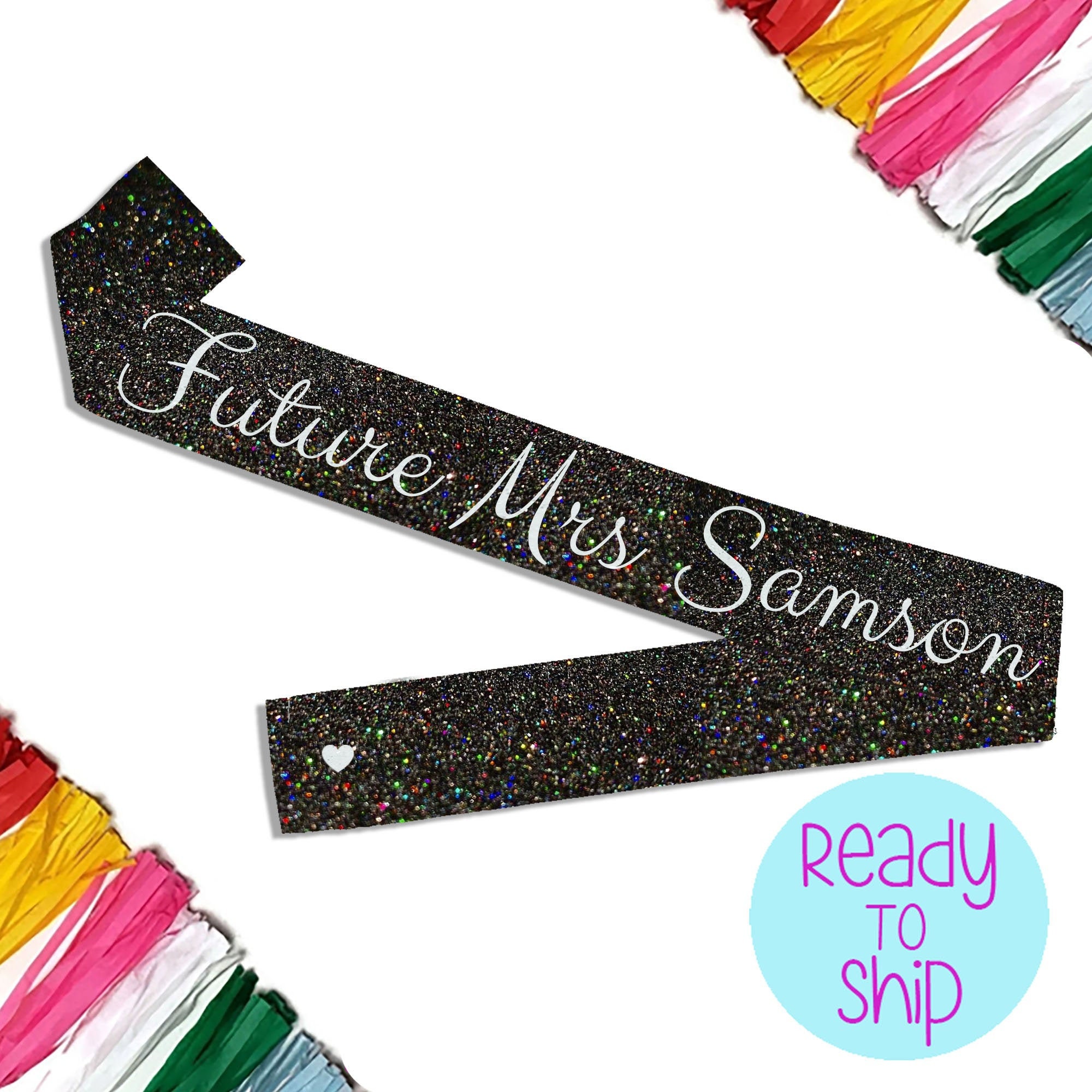Personalized Future Mrs Sequin Glitter Sash, Rose Gold Bride To Be Bridal Shower Custom Sash