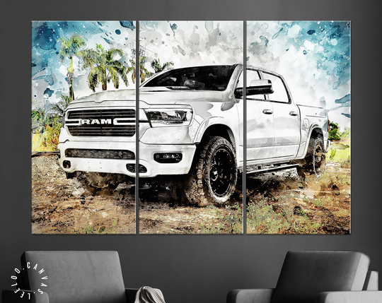 Ram 1500 Canvas Print // White Truck Of The Year Wall Decor Car Tuning Quality Performance & Styling Parts