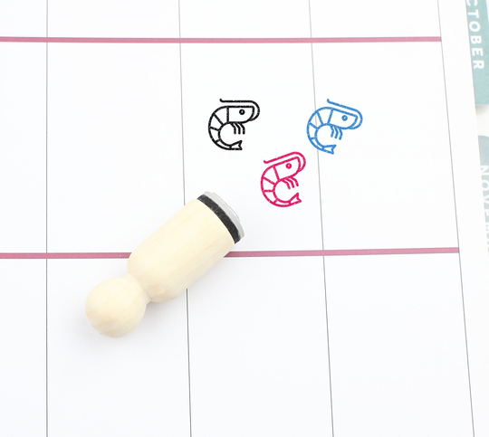 Shrimp Rubber Stamp, Prawn Seafood Planner 16mm, 20mm Mini Stamps - S338