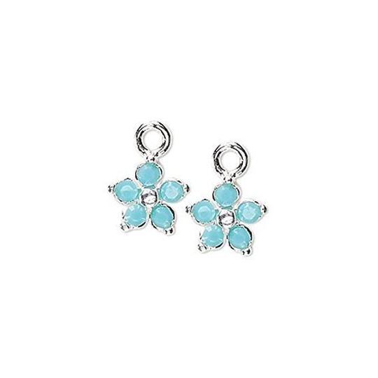2 | Crystal Passions® Charm Flower Swarovski Turquoise Green Sterling Silver 6x6mm Wb1382Fy
