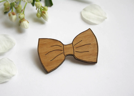 Wooden Brooch, Bow Tie Badge, Pin's, Wedding Accessory, Wood Engraved, Man Or Women Jewel, Bridemaids Gift, Team Bride, Made in France