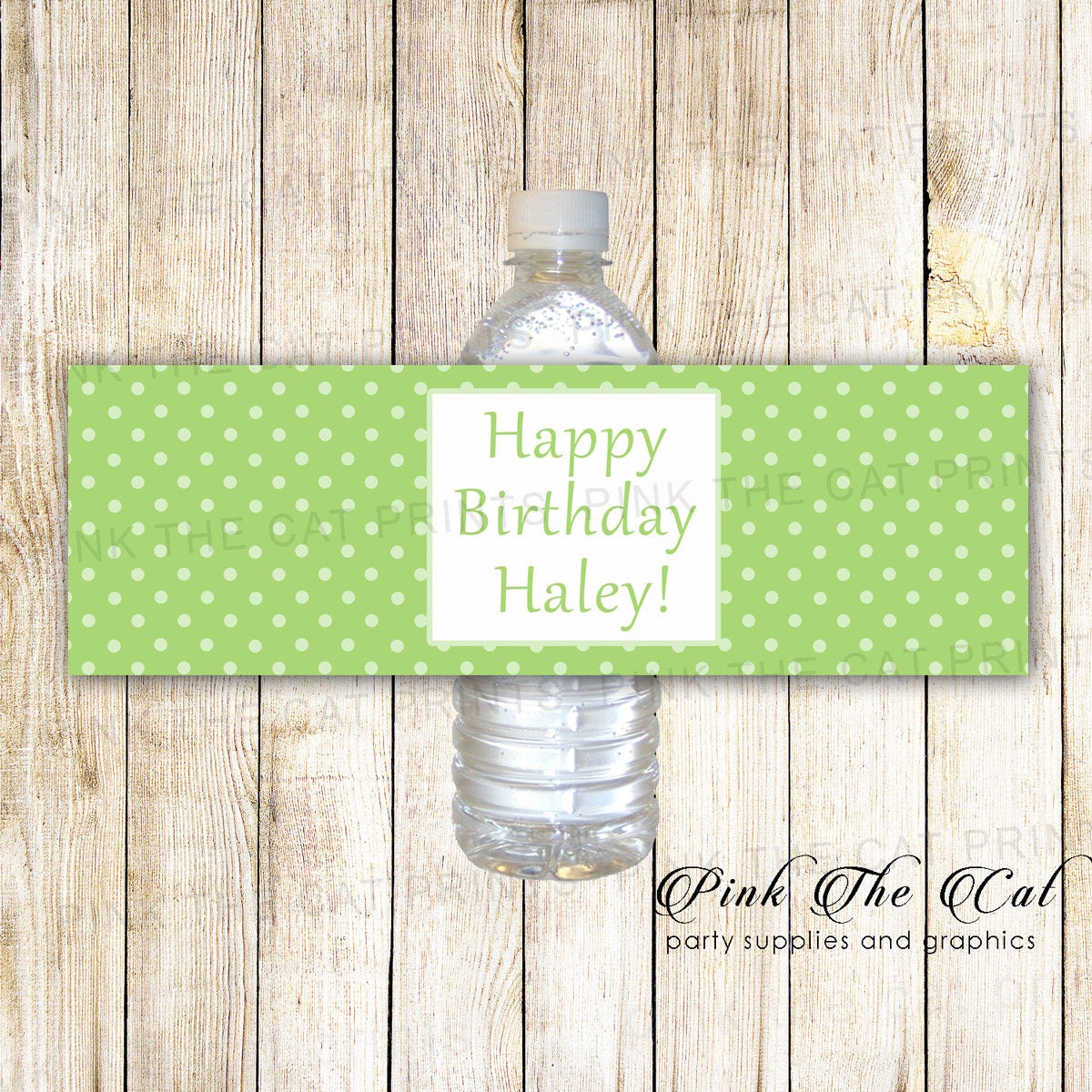 Green Polka Dot Printable Personalized Water Bottle Labels, Birthday Labels Green, Green Wrap